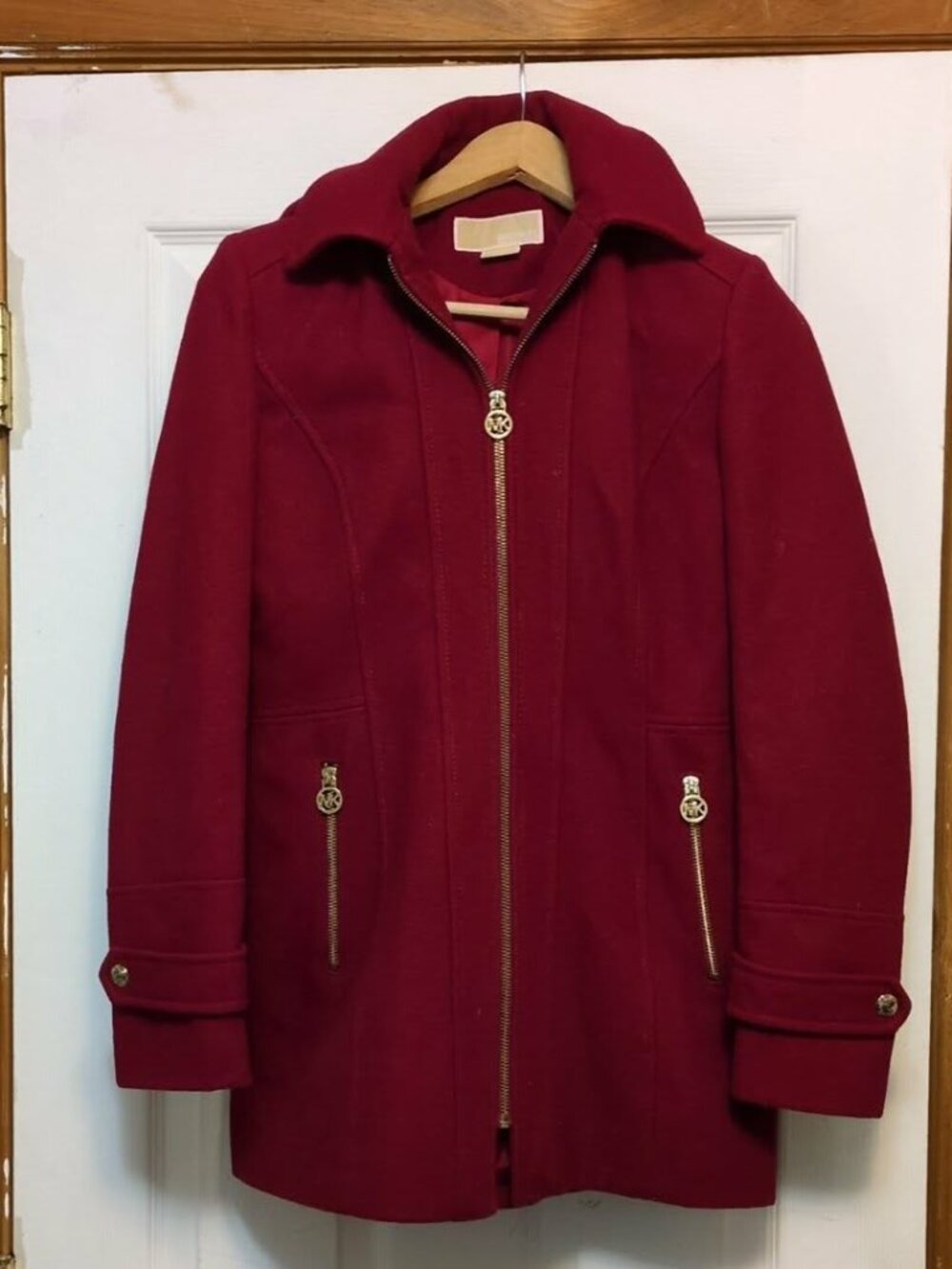Michael Kors Sz 2P Zip Up Wool Coat Classic Preppy Designer Corporate Chic Wool